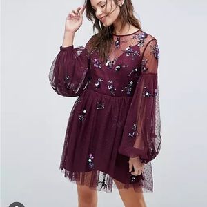 Asos embellished mesh cocktail mini dress